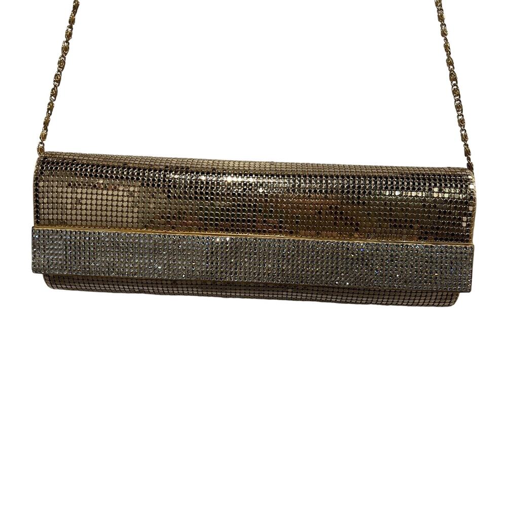 Kate Landry Clutch Evening Bag Gold Studded w/Chain Rhinestone Magnet Closure